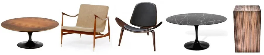 Design furniture arranged in a bright lounge